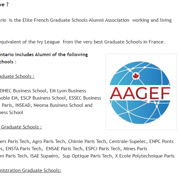 French Non Profit Organization in Canada - French Grandes Ecoles Alumni Association Ontario
