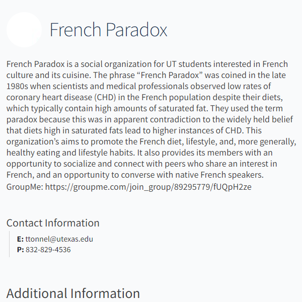 French Organization in USA - UT Austin French Paradox
